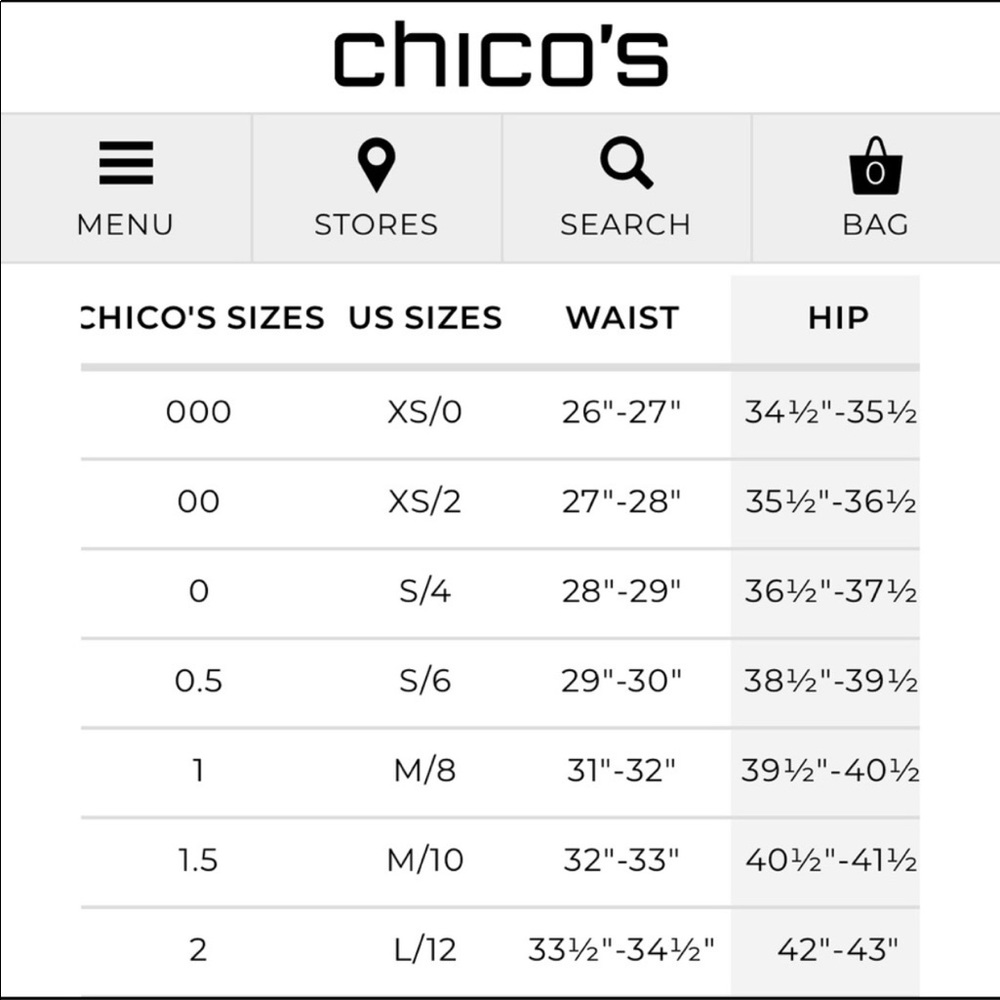 Chico’s size conversion chart